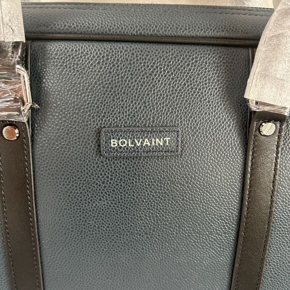 Bolvaint Cabot Luxury Briefcase Navy Leather w/Black Accents Travel Collection - Picture 10 of 11